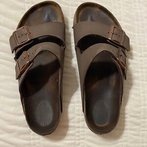 Birkenstock Men's Double Buckle Slides in Dark Brown